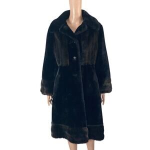 Vintage Borgana Russel Taylor Faux Plush Coat Womens Small Med Black Dark Brown